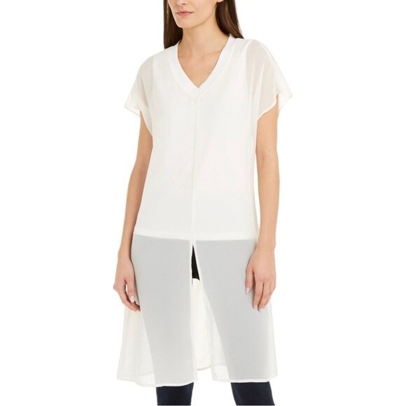 Alfani Women's Sheer Layered-Look White Blouse, 2X - Picture 1 of 8